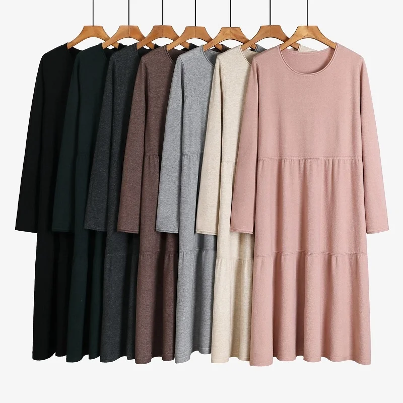 

Office Ladies Long Knit Women Straight Sweater Dress Thick Warm O Neck A Line Dresses Fall Winter Pullover Midi Dress Oversized