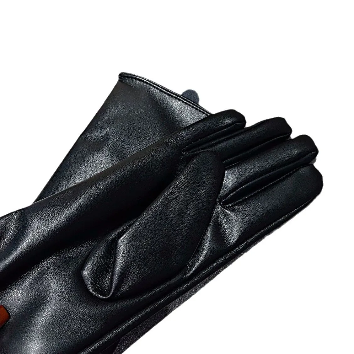 Xiaoxiangfeng Guanti da donna in pelle PU con touch screen completo a cinque dita in pelle proteica con borchie di diamanti cavi, velluto invernale
