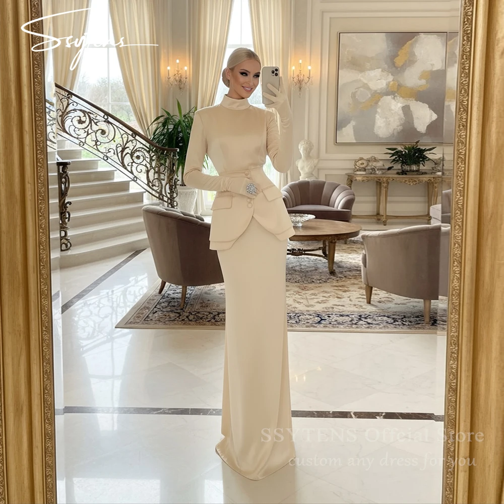 SSYTENS モダンシンプルなウェディングドレスハイカラー花嫁ドレスフルスリーブロングマーメイドブライダルドレスvestido de noviaカスタマイズ