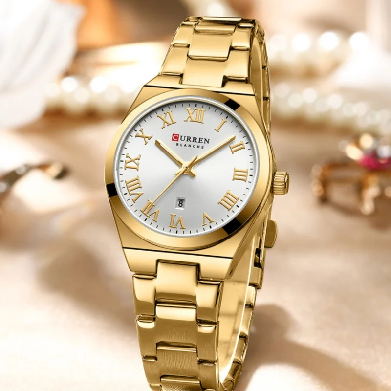 CURREN 9095 Elegant Women's Quartz Watch Simple Calendar Luminous Stainless Steel Strap Waterproof Casual Luxury Ladies Watches