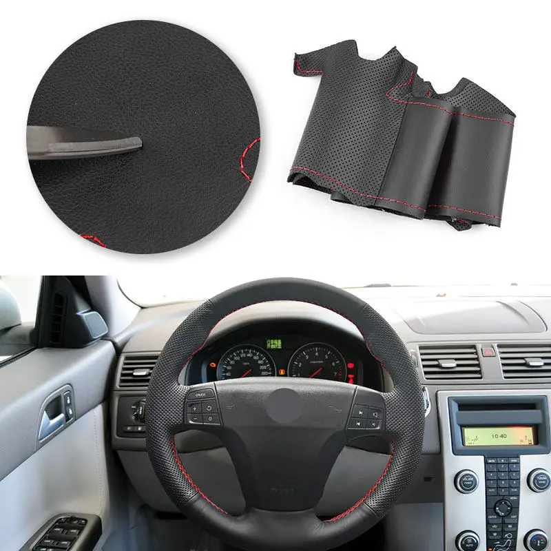 Car Hand Sewing Accessories Microfiber Leather Interior Steering Wheel Cover Trim For Volvo S40 2006-2012 V50 2005-2011
