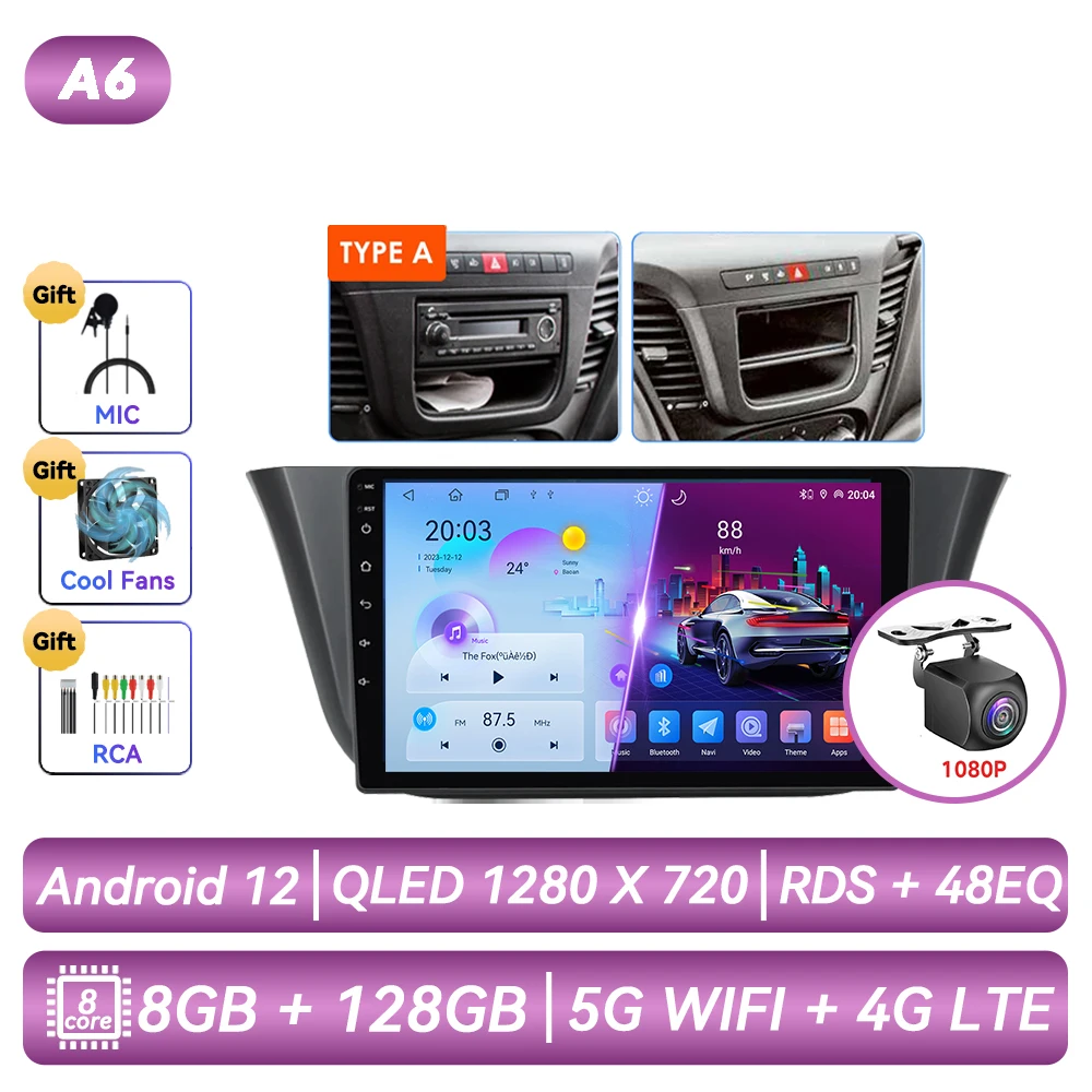 Autoradio met Android-functionaliteit, GPS-navigatie, CarPlay en touchscreen voor Iveco Daily 2013 2014 2015 2016 2017 2018 2019 2020 2021.