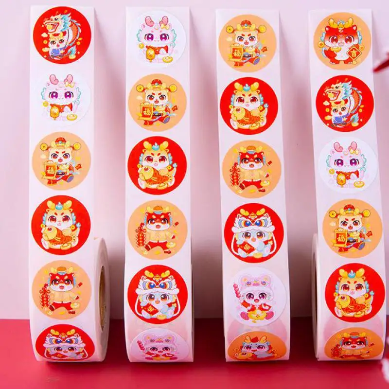 500pcs 2024 Chinese New Year Stickers Round Adhesive Dragon Decorative Stickers for Spring Festival Party Supplies Gift Wrapping