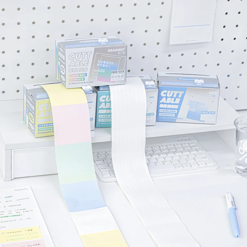 70mm * 7.4m minimalist Ins white grid color gradient learning record label sticky note creative learning office stationery