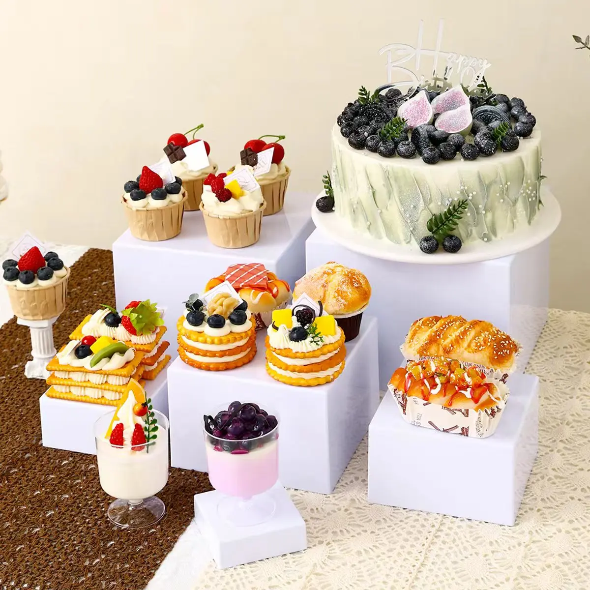 5pcs/6pcs Acrylic White/Transparent Cake Display Rack Suitable for Business Birthday Banquets, Weddings Holiday Decoration Racks
