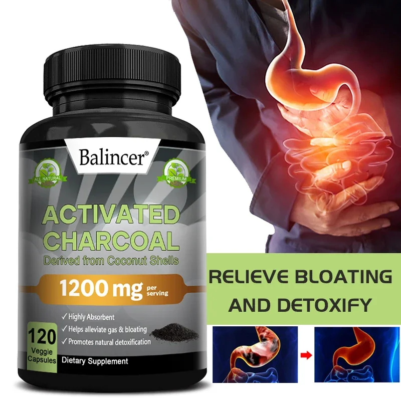 Natural Activated Charcoal Extract 1200 Mg Per Serving, Helps with Detoxification and Intestinal Function Non-GMO