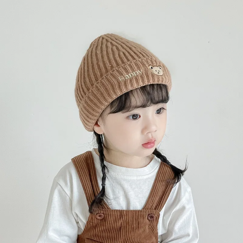 Autumn and Winter Boys and Girls Pullover Hat Korean Version Knitted Hat Melon Skin Woolen Hat Baby Warm Ear Cap