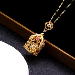 LAMOON Natural Freshwater Pearl Necklace For Women Vintage Hollow Cage Star Pendant S925 Silver K Gold Plated Brithday Gift