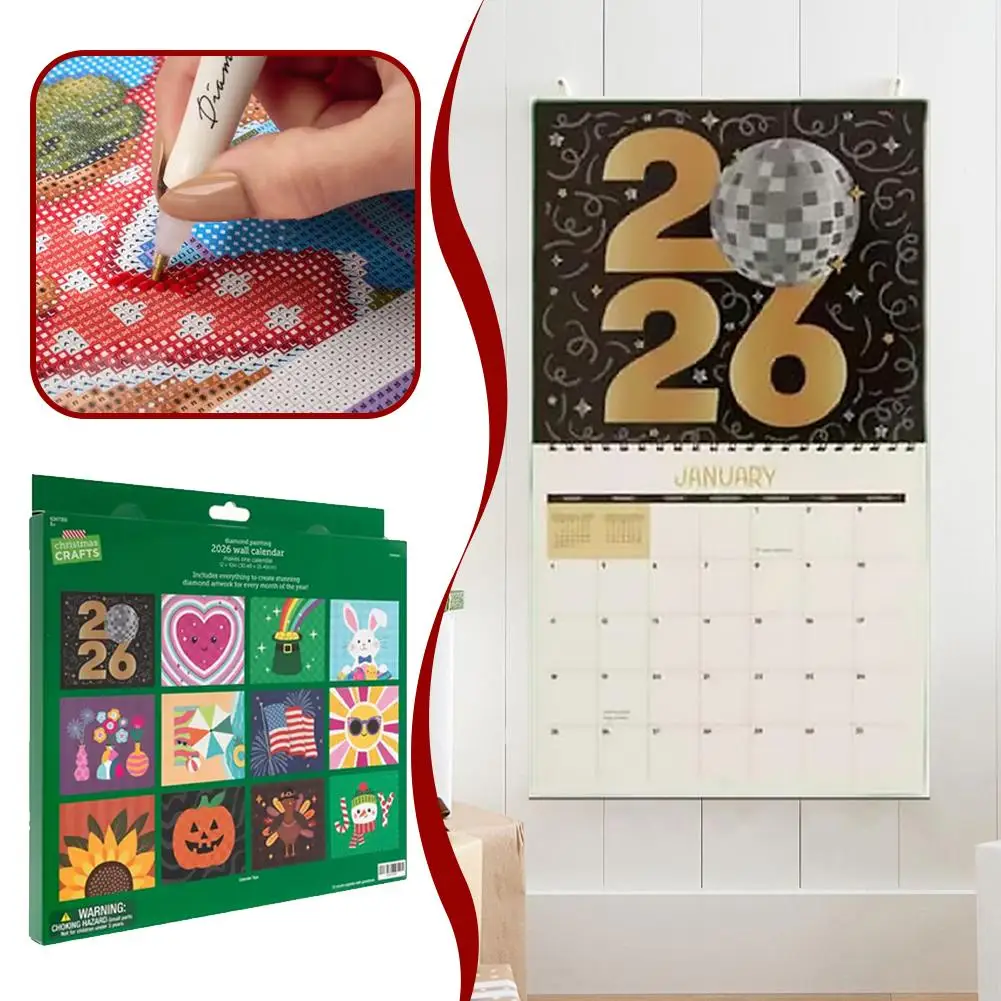 

2026 DIY календарь с рисунком циркона, повышающий координацию рук и глаз, многоразовая детская игрушка ручной работы, DIY циркониевый настенный календарь