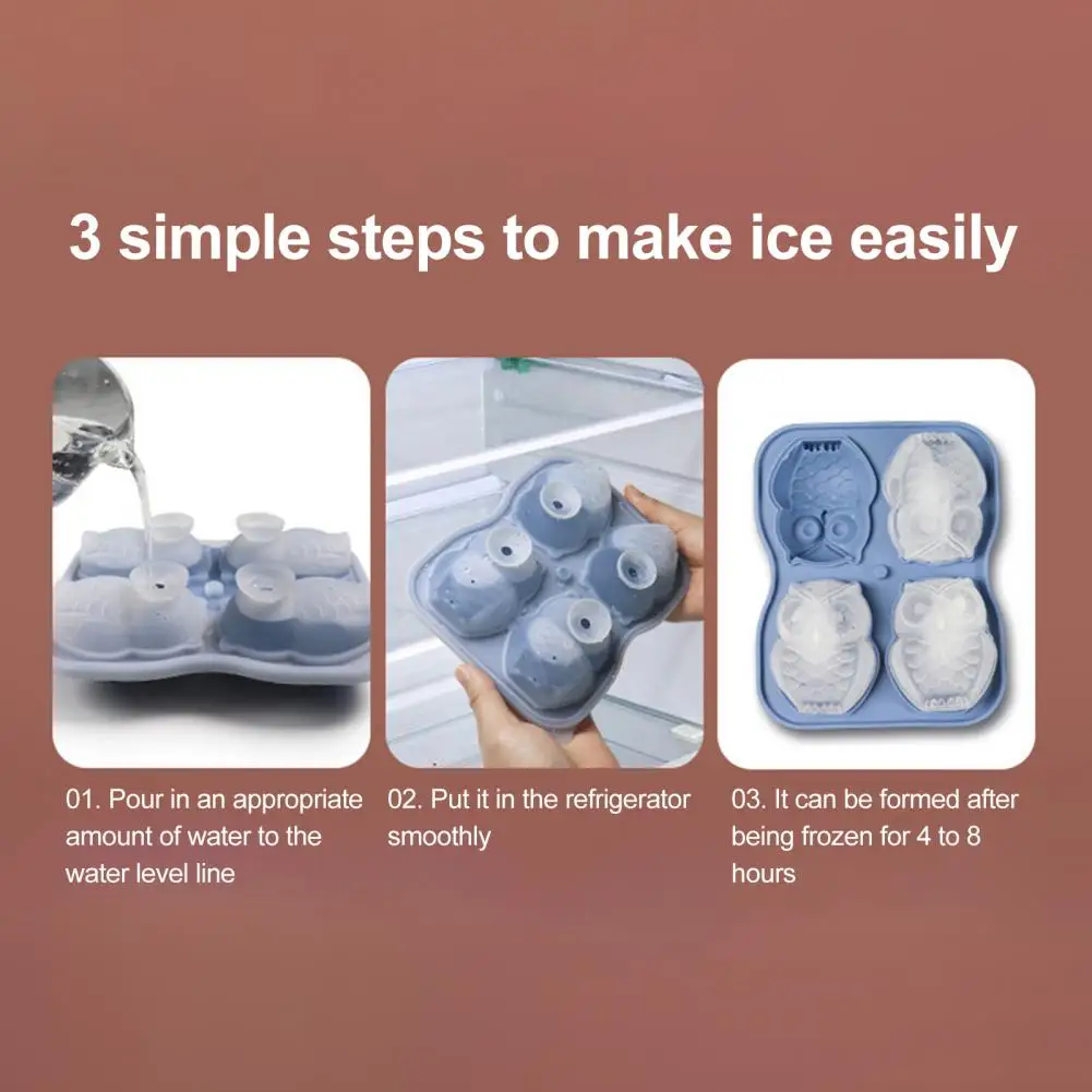 -40 to 230 Degrees Celsius Ice Mold Food-grade Silicone Ice Cube Mold with Funnel Lids Penguin Owl Ice Cube Tray Novelty