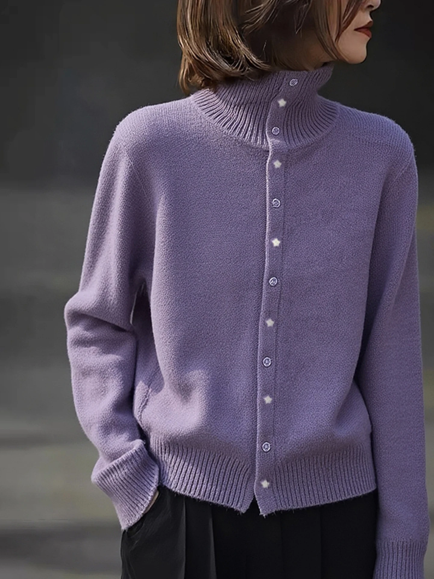 Faionable col haut bouton unique chaud Camere pull polyvalent Simple trajet Long Sve Base irt hiver 2025