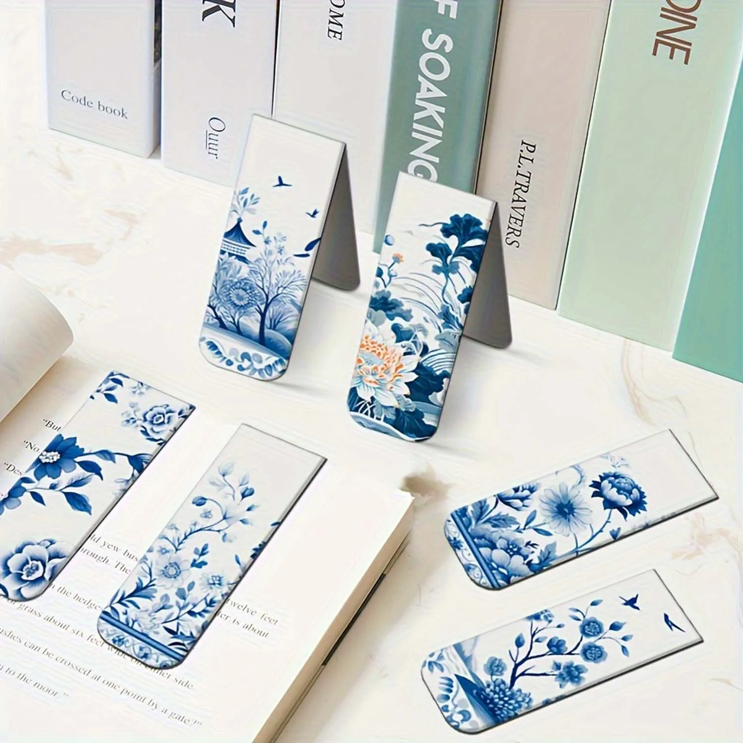 12 pcs blue and white porcelain style magnetic bookmarks with various patterns, magnetic reading bookmarks, page clipping marker image 5