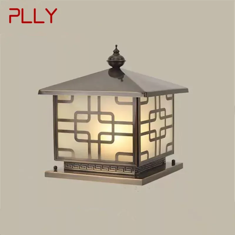 

PLLY Outdoor Electricity Post Lamp Vintage Creative Chinese Brass Pillar Light LED Waterproof IP65 for Home Villa Courtyard