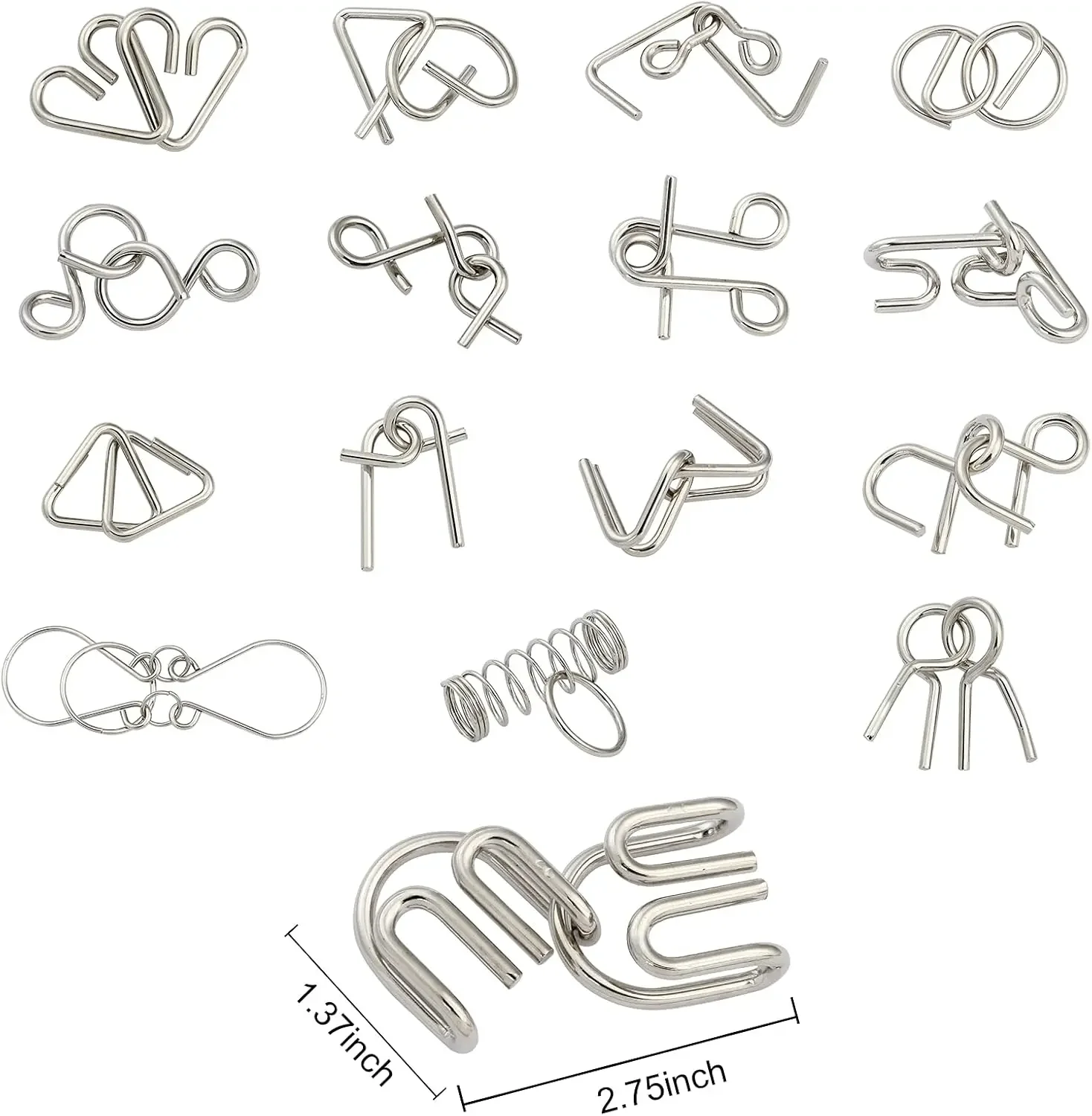 Chinese Kongming Lock 8Pcs Metal Puzzle Set Interlocking Rings Brain Teaser Memory Challenge Educational Toy for Kids Adults