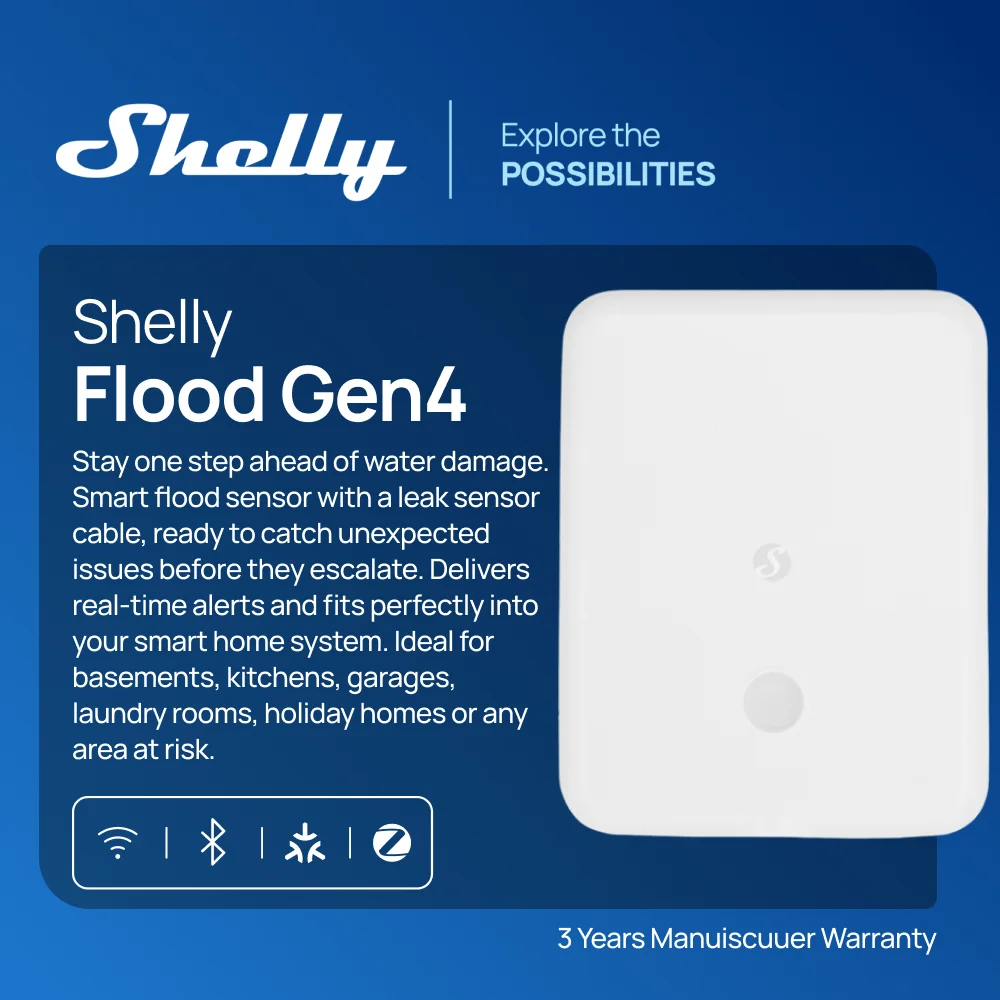 Shelly Flood Gen4 Zigbee Smart Water Leak Detector Sensor Matter Immersion Compatible Apple HomeKit Smart Interconnection