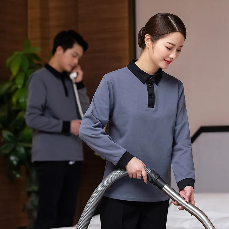 

Cleaning Work Clothes T-shirt Spring Hotel Guest Room Aunt Property Housekeeping Hospital Cleaner Autumn and Winter L