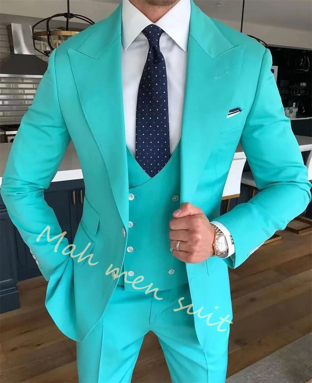 

Blazer Sets Mint Green Two Button Wedding Suit For Men Slim Fit Coat Pants Latest Design Elegant Dresses Custome Tuxedo 3 Pieces