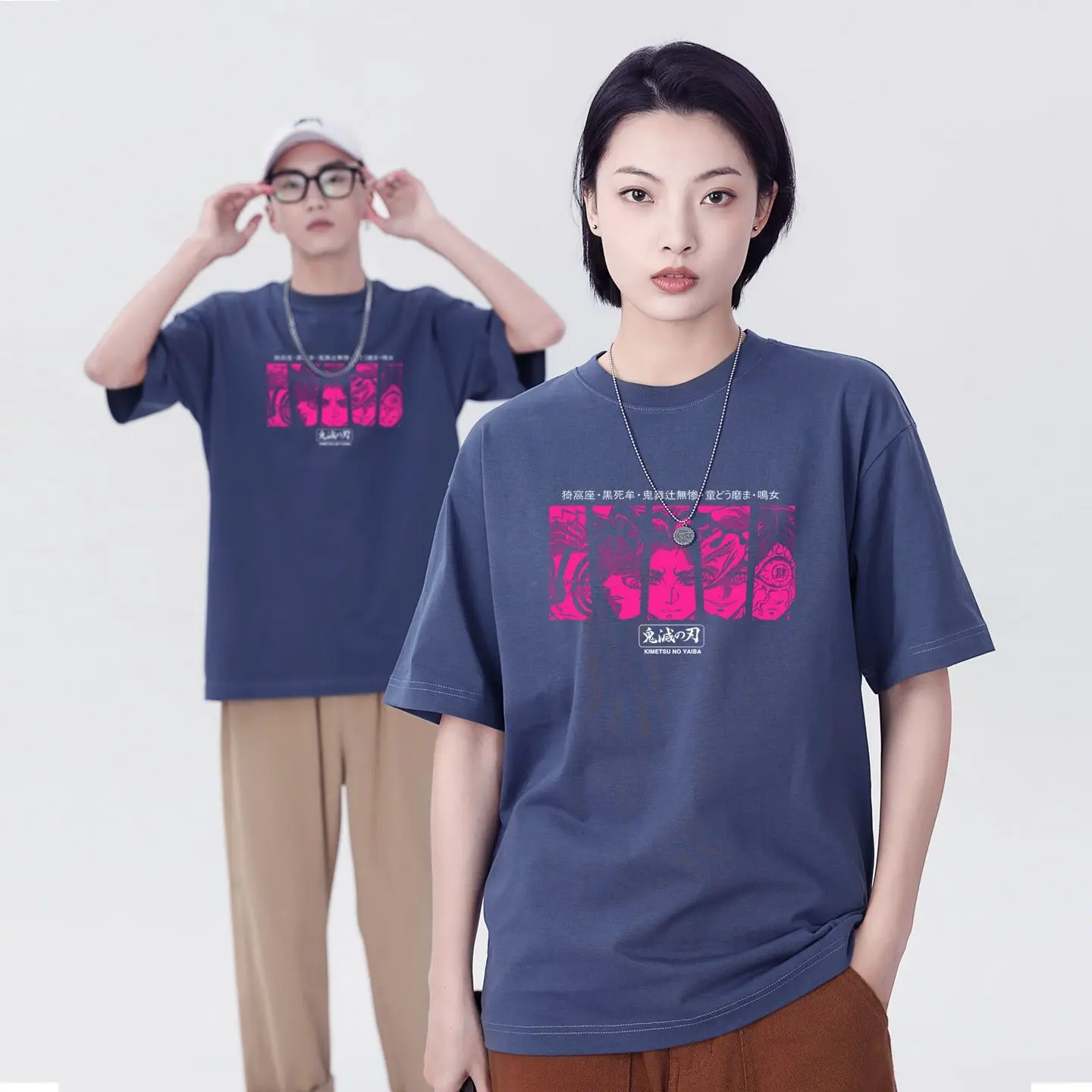 Kimetsu No Yaiba 2025 été hommes noir coton t-shirt infini château motif Akaza noir sang lune et Nezuko Anime imprimer