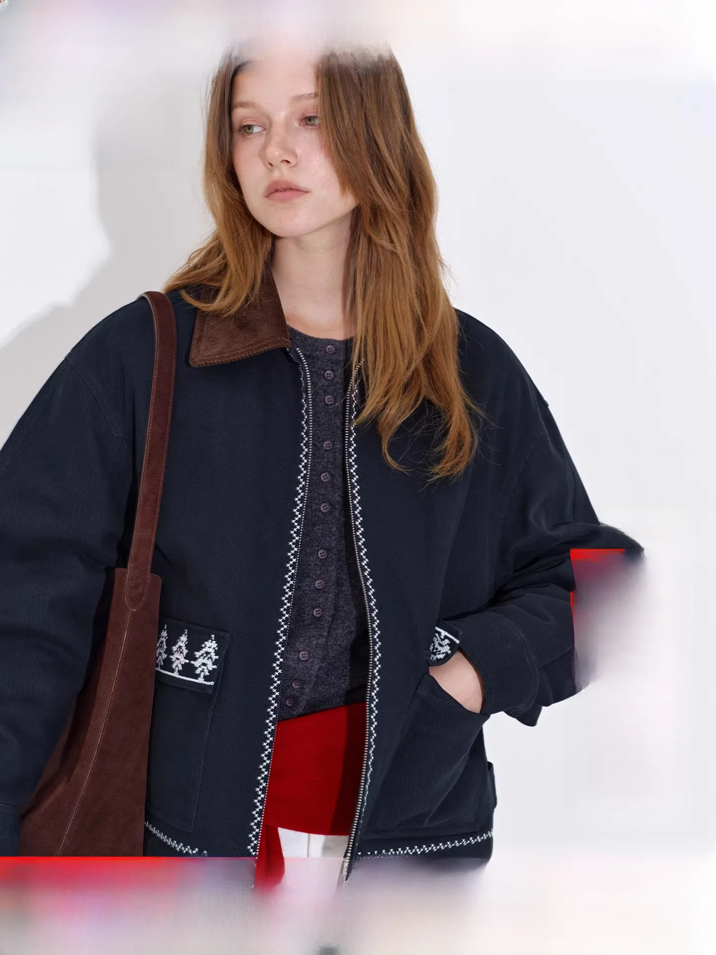 

Женская куртка Fano в стиле ретро, с вышивкой, контрастными цветами, из хлопка, корейский стиль, свободный крой, длинный рукав, на молнии