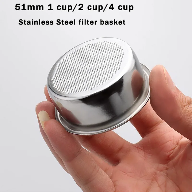 

51mm Coffee Filter Basket Stainless Steel 4-cup Coffee Powder Bowl Single/double Handle Bottomless Universal Coffee Powder Bowl