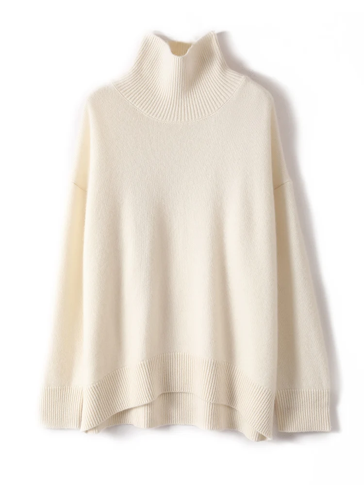 

Turtleneck Basic Autumn Winter Pullover Knitted Sweater Simple Solid Women's 100% Cashmere Soft Warm Casual Clothing Tops