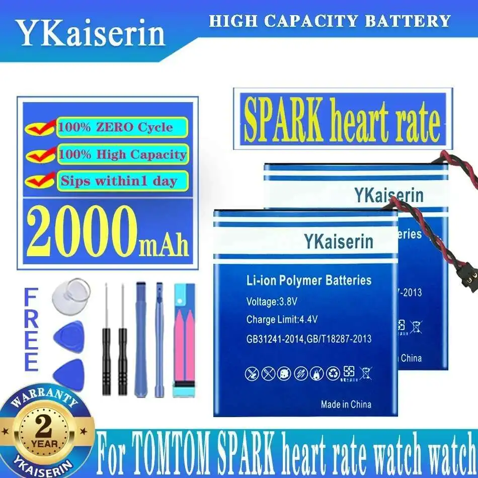 

For Tomtom Spark Heart Rate Watch 372727 2000Mah Safe Battery