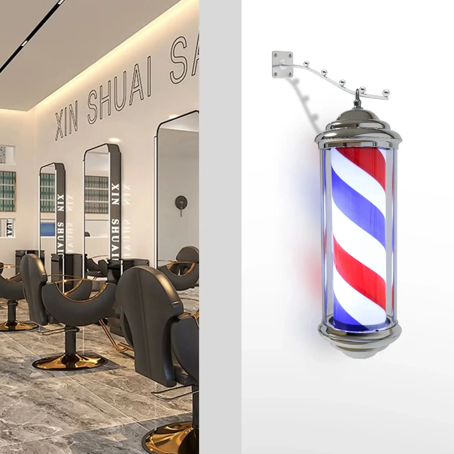 Barber Shop  Led Sign  Hair Salon Pole White Bule Rotating hanging LED Light Led Sign Signboard