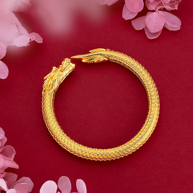 Luxury Gold Color Dragon Phoenix Bracelet for Women Engagement Wedding Cuff Bracelet Bangle Charm Jewelry Accessories