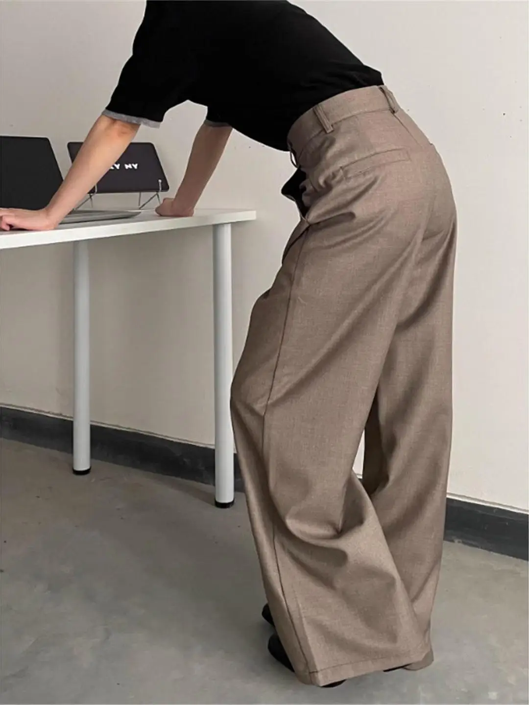 

Американские ретро-брюки унисекс с двойной застежкой на пуговицах, свободного прямого кроя, с эффектом драпировки, премиум-класса, Cleanfit