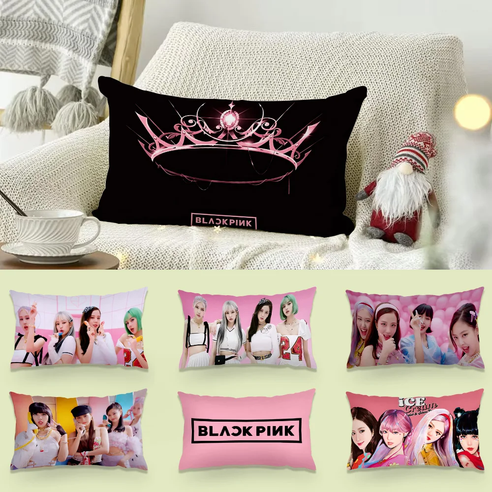 Double-sided Carpet D-Blacks D-Pinks Kpop Printing Rectangle Pillow Case Bedside Pillowcase Sofa Cushion Room Home Decoration