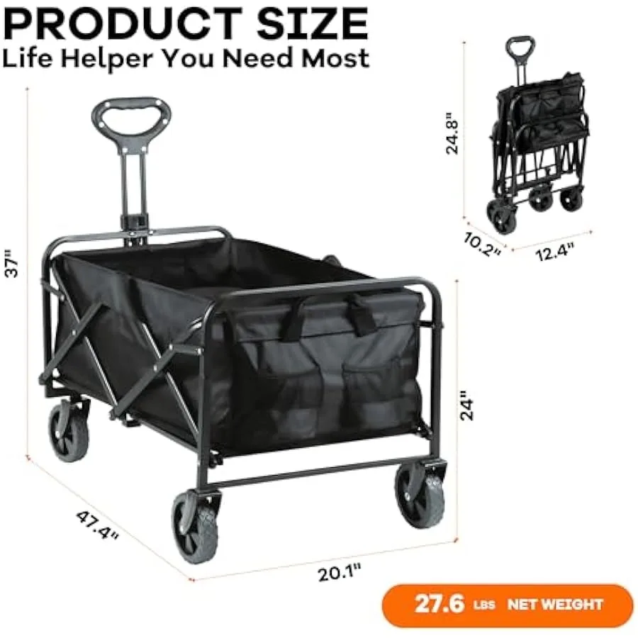 Befrima Heavy Duty Collapsible Wagon Cart - Multi-Functional Shopping and Camping Utility Cart with 4 Wheels Foldable Beach Car