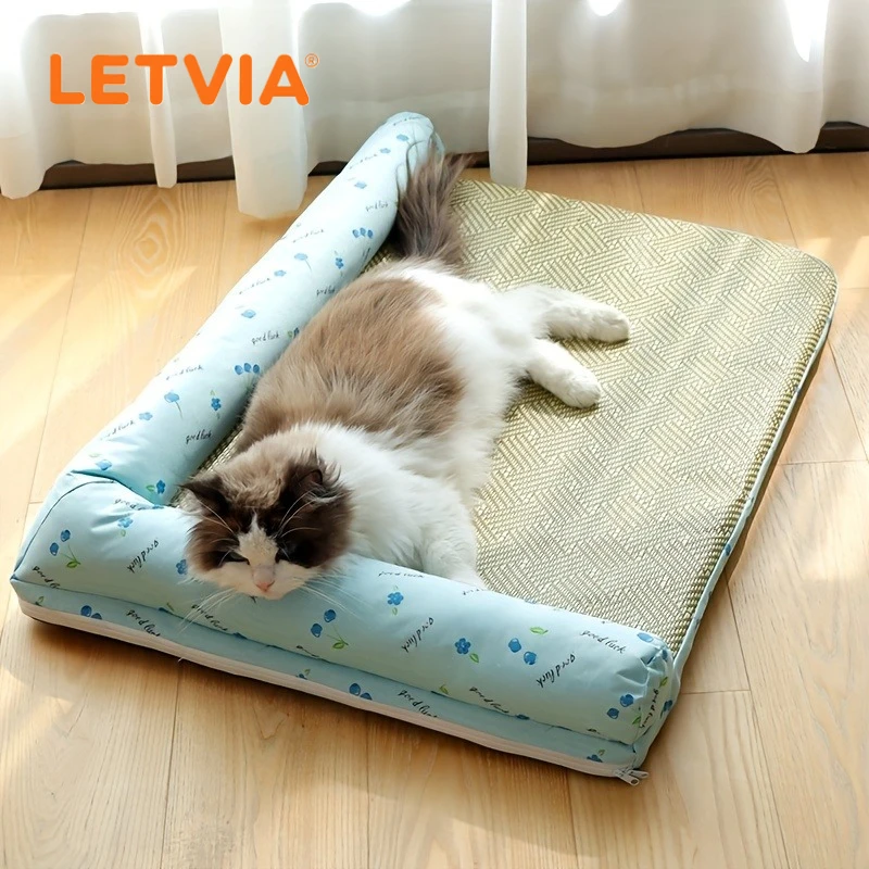

LETVIA Summer Pet Cool Mat Durable Cat Cool Bed Dog Rattan Weaving Cooling Mat Indoor Pet Bed Cat Accessories Removable Cleaning