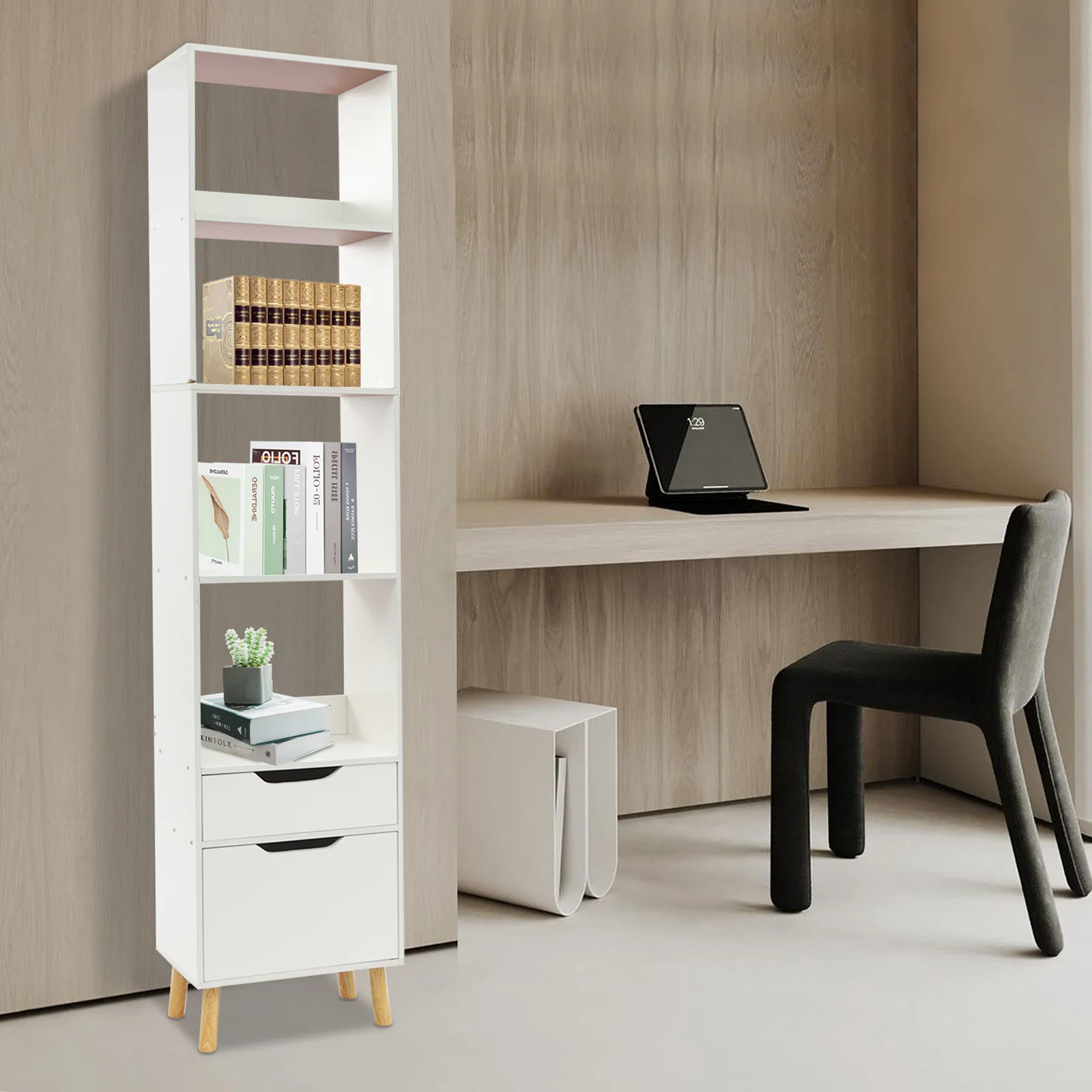 Bookshelf with Drawers, Bookcase Storage Organizer, Floor Standing Storage Rack for Living Room