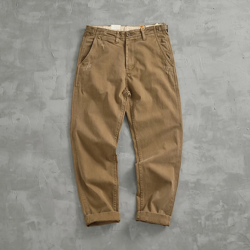 Heavy cotton straight-leg cargo casual pants men's four seasons American retro worn out to do old tapered pants tide