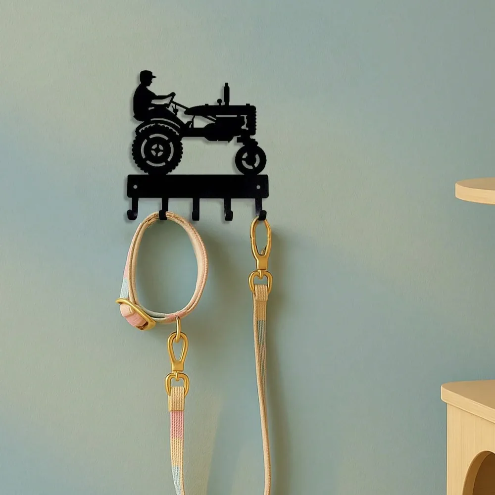 1 szt. Wieszak na klucze w kształcie ciągnika rolniczego i rolnika - 15 cm szeroki, czarny metalowy organizer do montażu na ścianie, dekoracja domu w stylu wiejskim