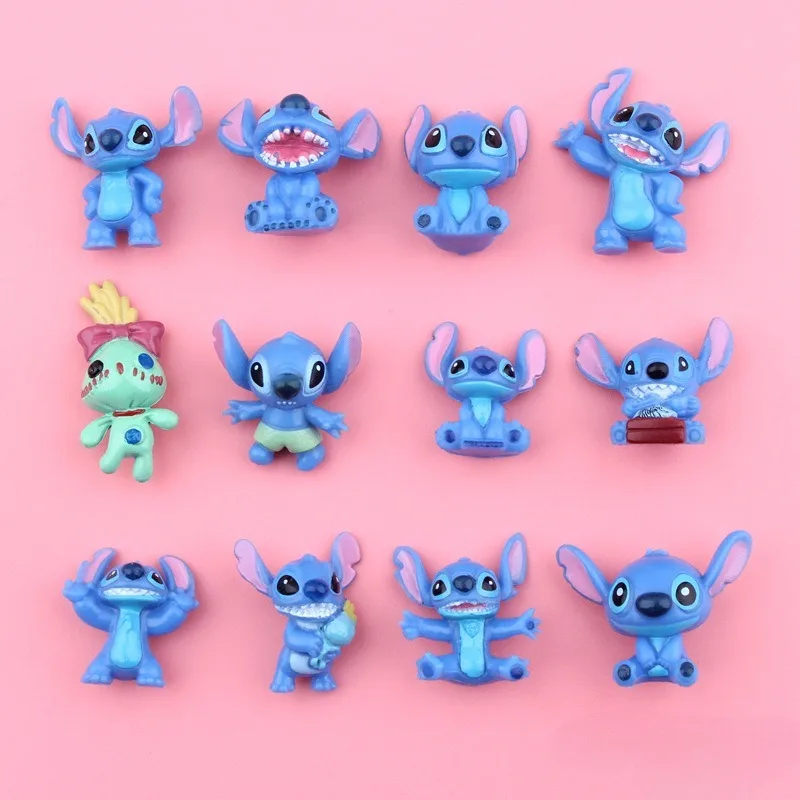 12pcs Mini Disney Lilo&Stitch Decoration Doll Anime Action Figure Toy Q Figural Car Desk Decoration Model Children Birthday Gift