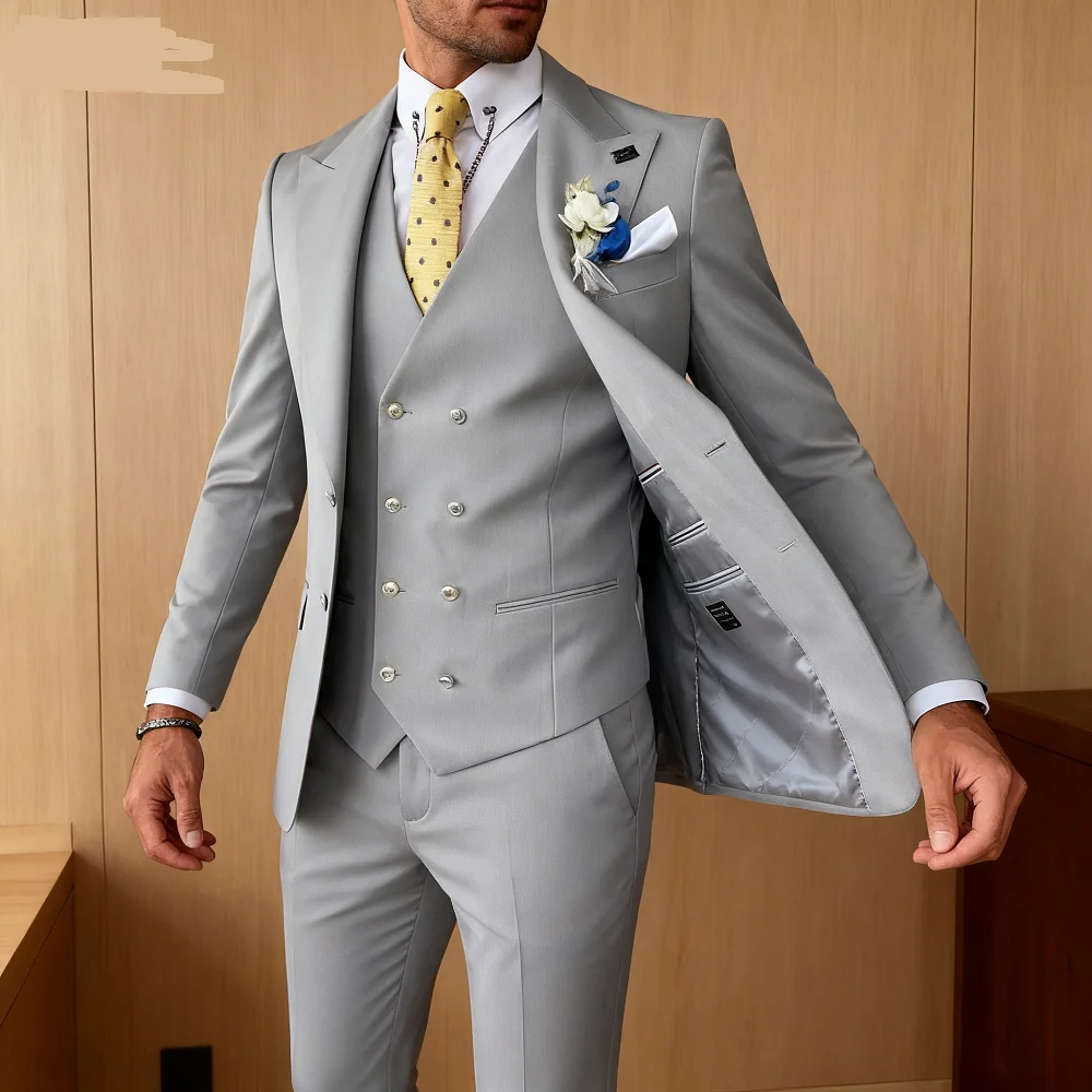 

Men's Smart Casual 3 Piece Peak Lapel Single Breasted Wedding Tuxedo Slim Fit Formal Best Man Groom Costume Homme