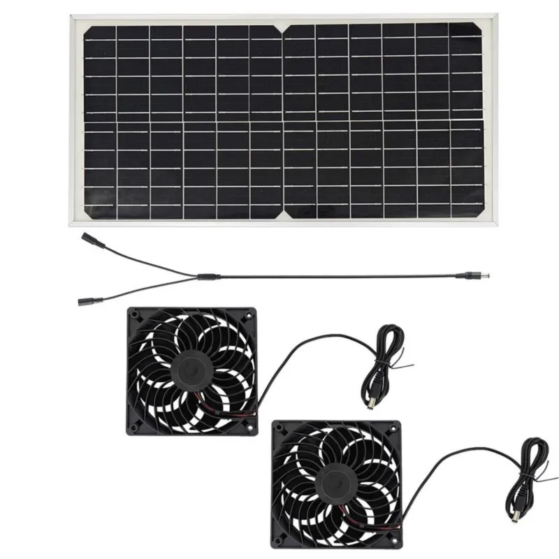 DT23 16W Solar Exhaust Panel Ventilation Fan Kit Monocrystalline Silicon for Chicken Coop Dog Kennel Pet House Greenhouse