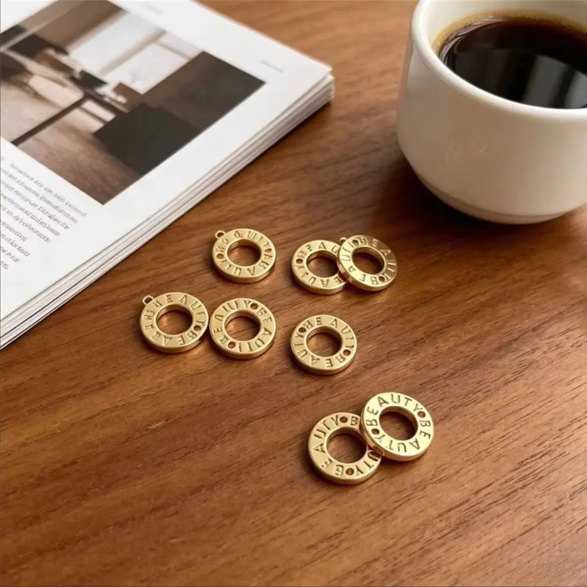 Brass 14K Gold Plated Anti-tarnish Letter Donut Double Hole Ring Connector Charms DIY Bracelet Jewelry Findings