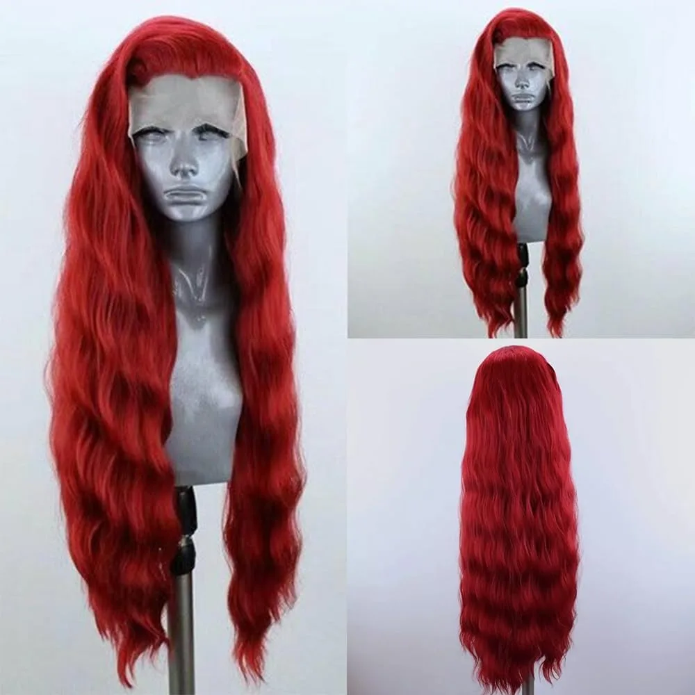 

Bright Red Wig 13x4 HD Transparent Body Wave Lace Front Wig Synthetic High Quality Pre Plucked Natural Loose Wavy Daily Cosplay