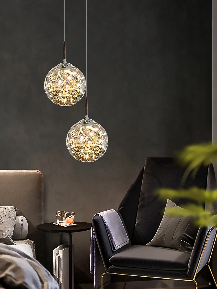 Plafonnier LED Suspendu au Design Nordique Moderne, Éclairage d'Nik, Luminaire Décoratif de Plafond, Composé d'Étoiles et de Boules de Verre, Idéal pour un Salon ou une Salle à Manger