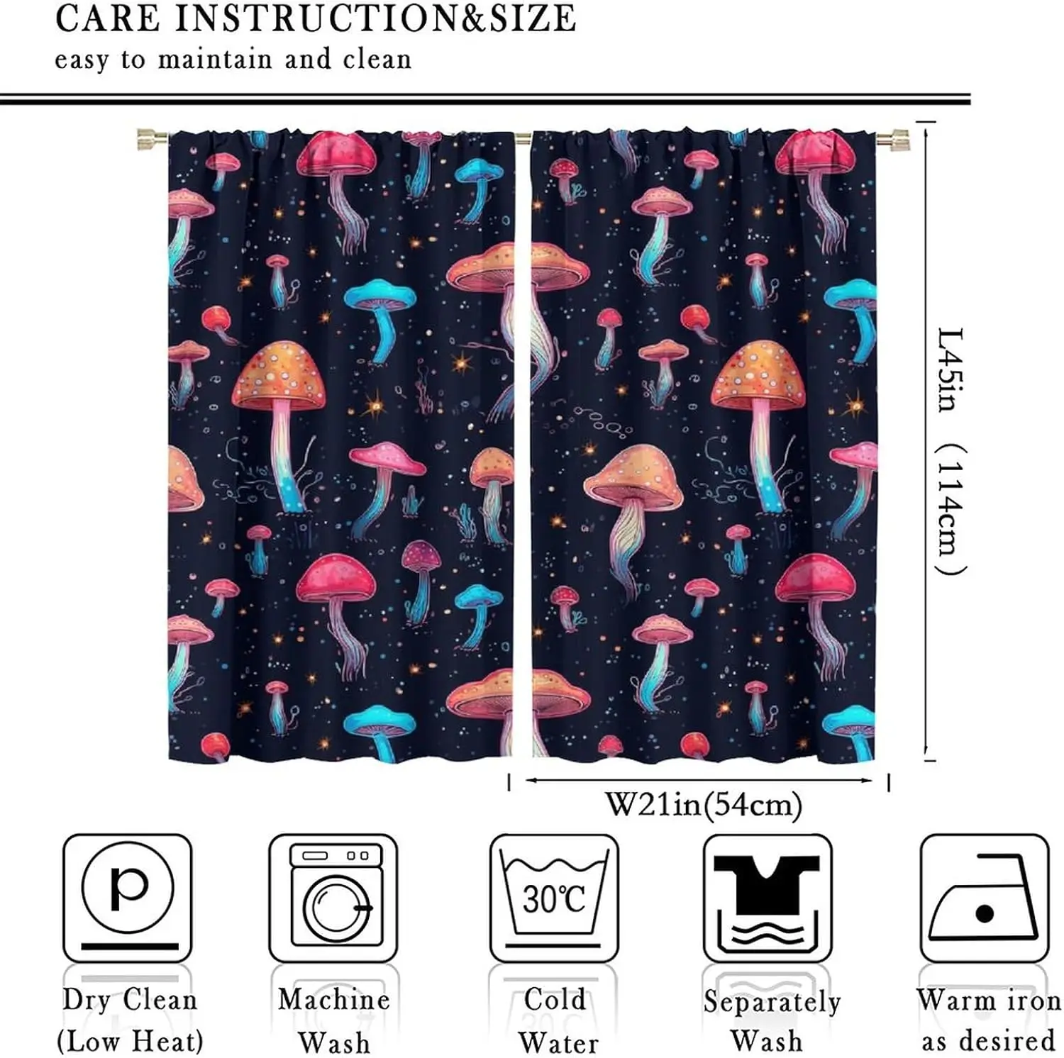 Cute Mushroom Fairy Curtain Set 2pcs Whimsical Boho Tapestry Drapes for Nursery Bedroom Bathroom Home Decoration