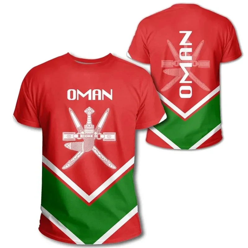 Oman Ethnic Emblem 3D Printing T Shirt The Sultanate Of Oman Flag Graphic T-shirts For Men Fashion Streetwear Short Sleeves Tops