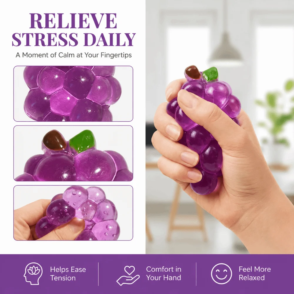 Stretchy Material Fidget Toy Slow Rising Squeeze Design Fruit Grapes Fruit Shape Creative Stress Relief Toy Anxiety Management