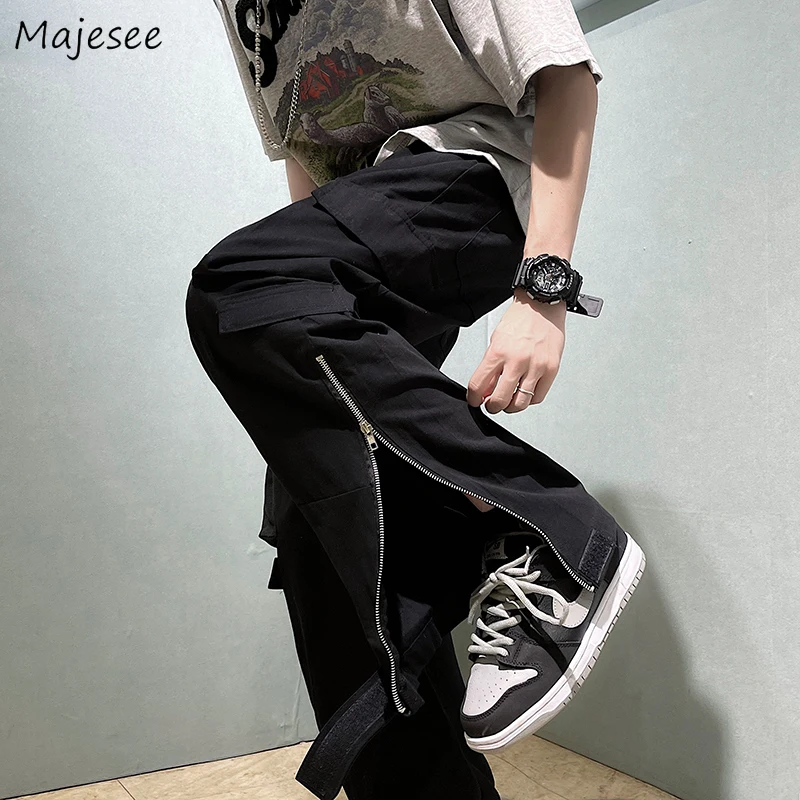 Men Pants Summer Cargo Side Slit Design High Street Fashion European Style Handsome Hip Hop Teens Male Trousers Black Casual Ins