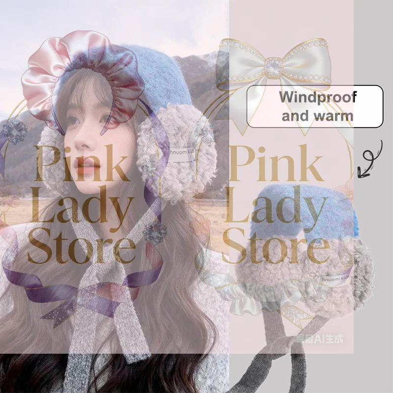 أزياء لطيف توالت أفخم غطاء للأذنين للنساء نمط الشتاء الجديد للحماية من البرد في الهواء الطلق سميكة غطاء للأذنين الدافئة مع الأشرطة