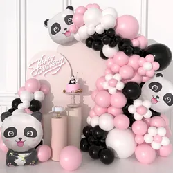 143pcs Black and White Pink Balloon Garland Set Panda Foil Balloons Panda Themed Party Supplies Baby Shower Birthday Decoration