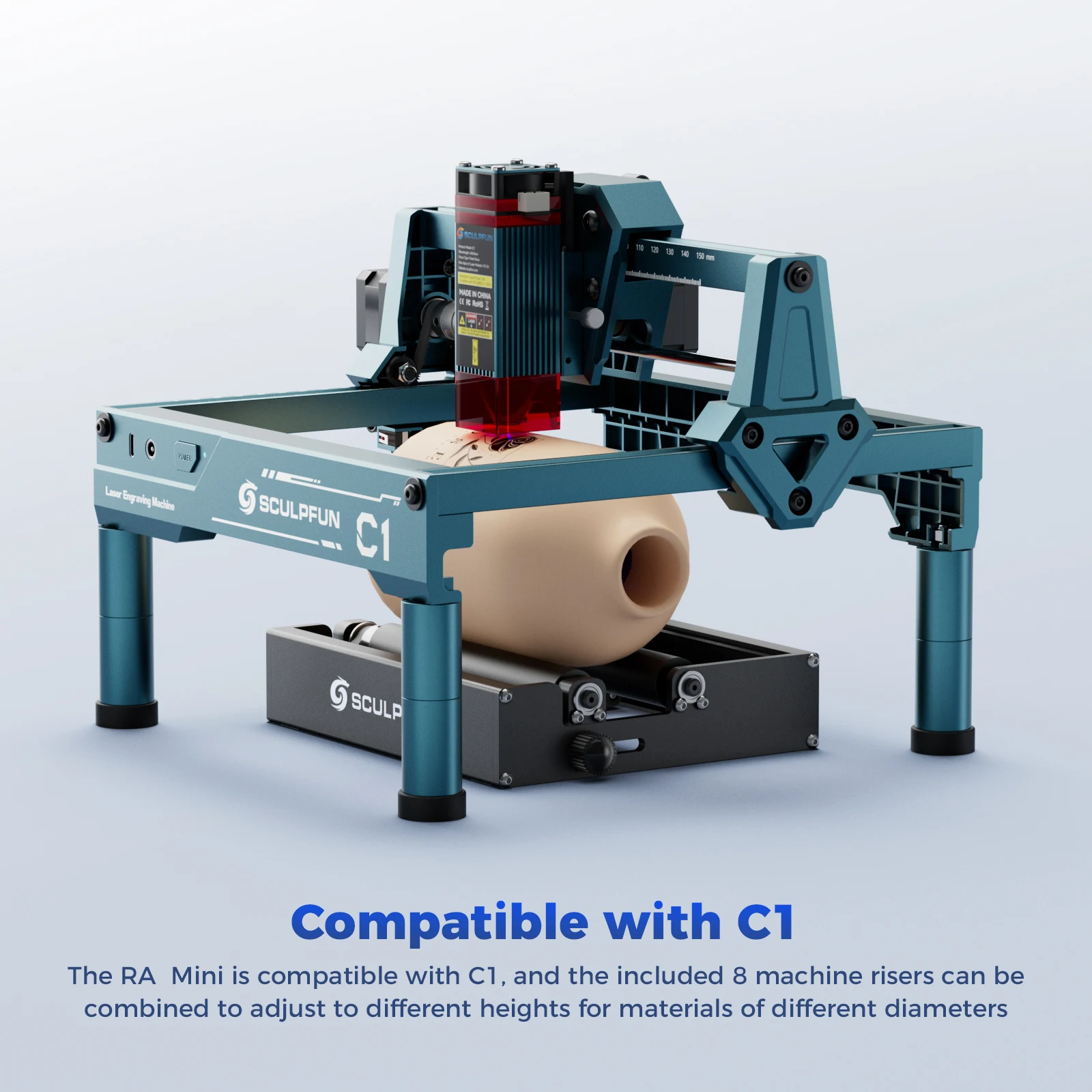 SCULPFUN RA بكرة أسطوانية منقوشة دوارة صغيرة 360 درجة °   الدورية لآلة النقش بالليزر C1 iCube iCube Ultra