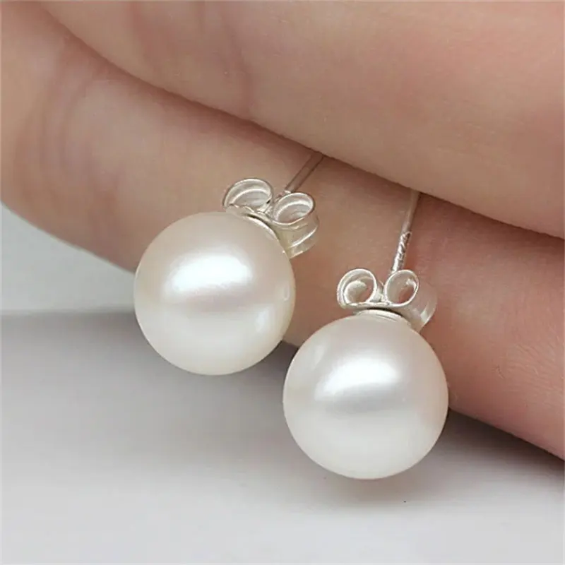 Somilia- Wholesale 4-12mm Silver High Quality Pearl Earrings 925 Sterling Silver Stud Earrings for Women Popular Jewelry Gifts