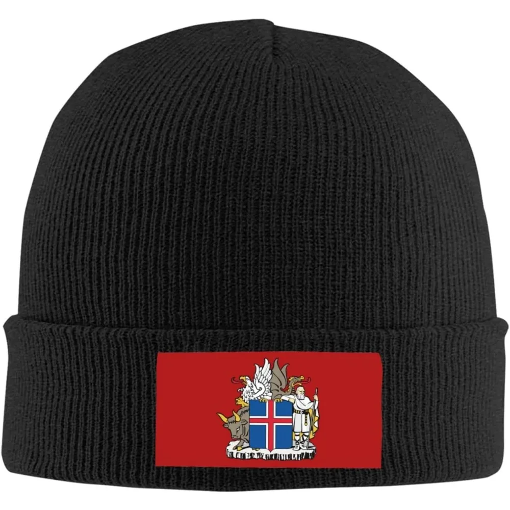 Coat of Arms of Iceland Knitted Hat Knitted Wool Cap - Velvet Patch Section,Soft and Skin-Friendly, Lightweight and Warm.